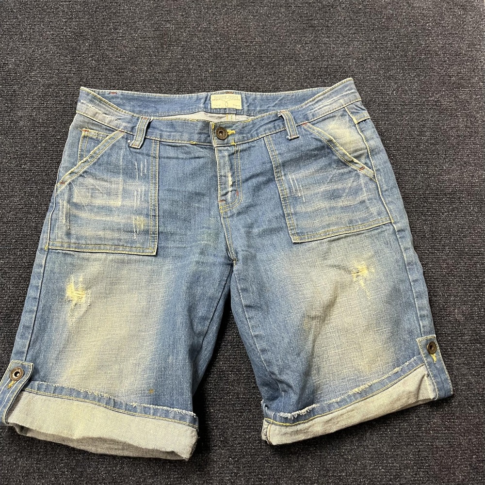 Gnome Jeans Shorts Jorts Mens 34 Blue Denim Distressed Cuffed Carpenter Style
